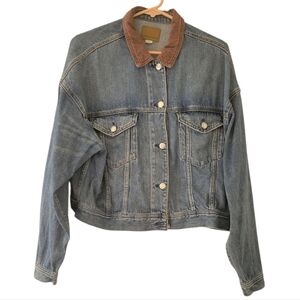 American Eagle Long Sleeve Blue Denim Jacket With Brown Corduroy Collar Size L